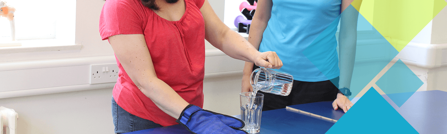 A popular CIMT activty is pouring a glass of water with the weaker hand in order to strengthen it