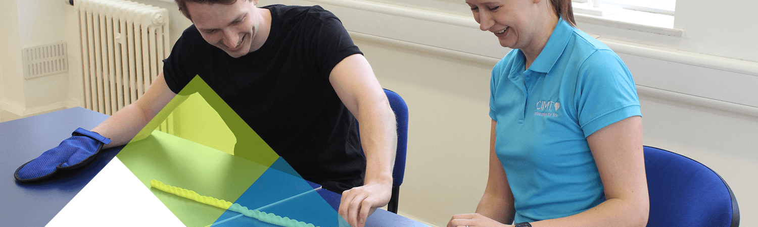 CIMT patient laughs and smiles during physiotherapy